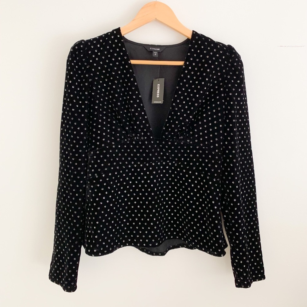 Express velvet glitter dot holiday top